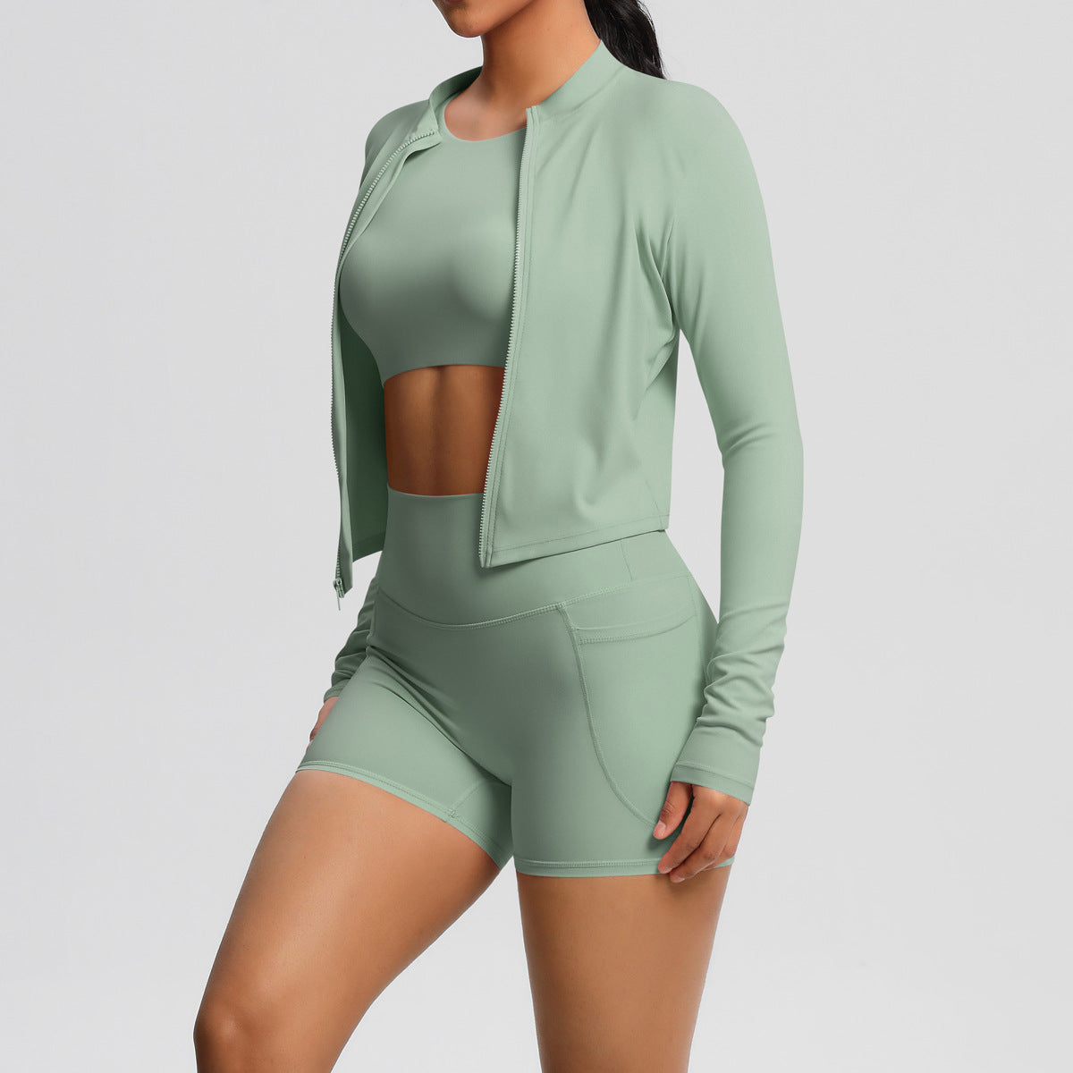 A three-piece yoga fitness suit for women