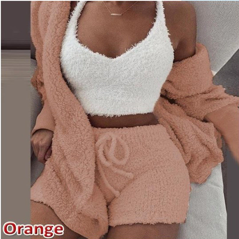 Women's Plush Home Wear 3-Piece Pajama Set