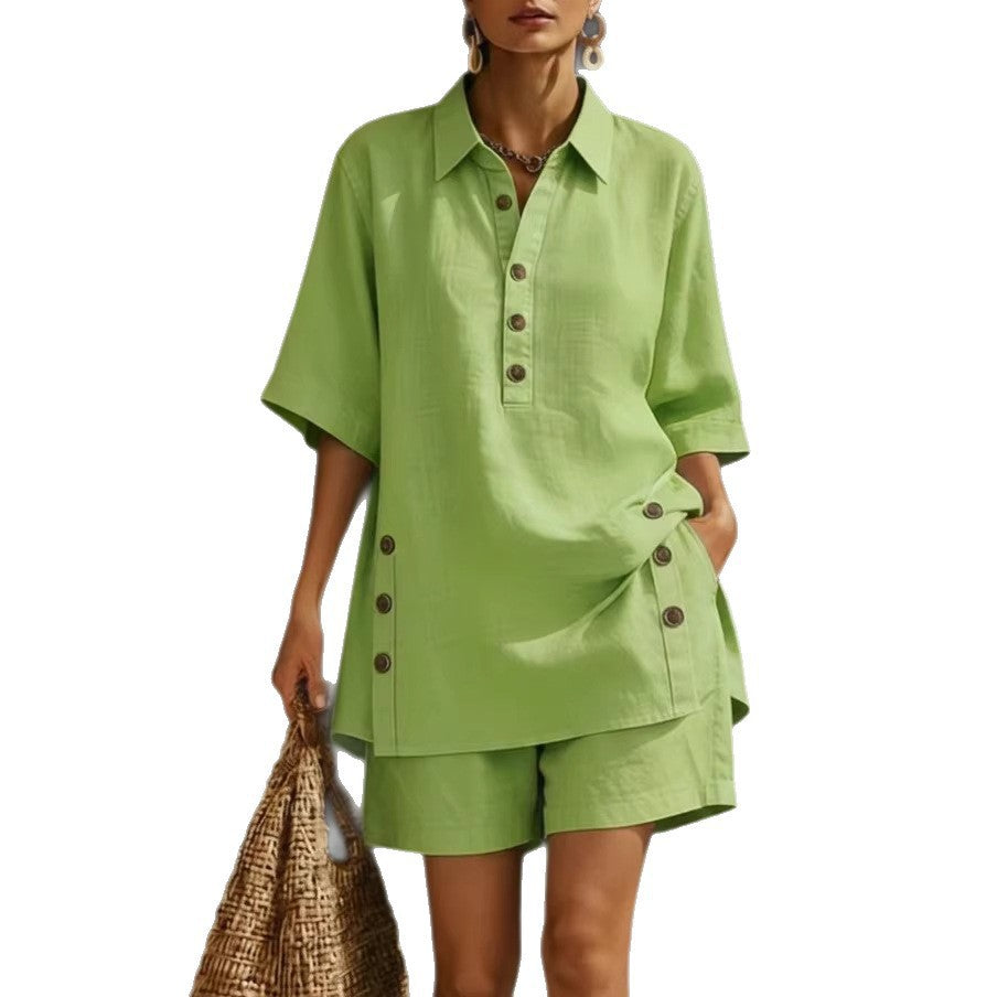 Women's Linen Shirt and Shorts Set