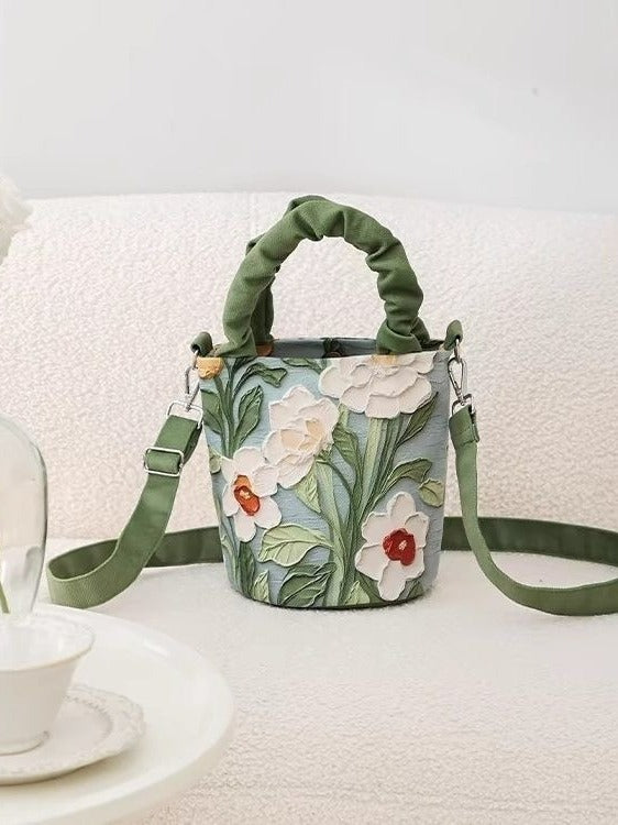 Floral Print Crossbody Bucket Bag
