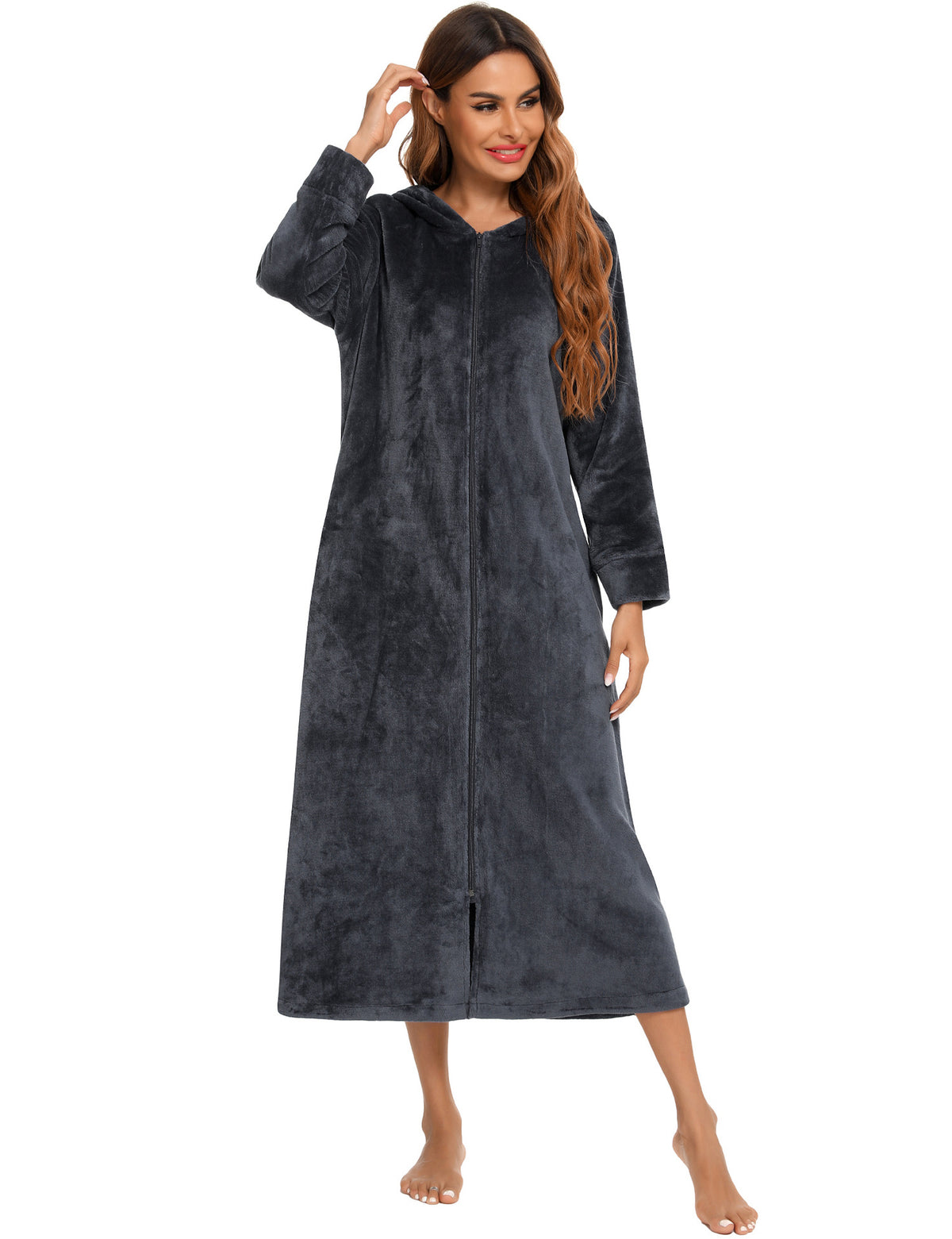 Flannel Pajamas New Long-Sleeved Zipper Nightgown Home Clothes