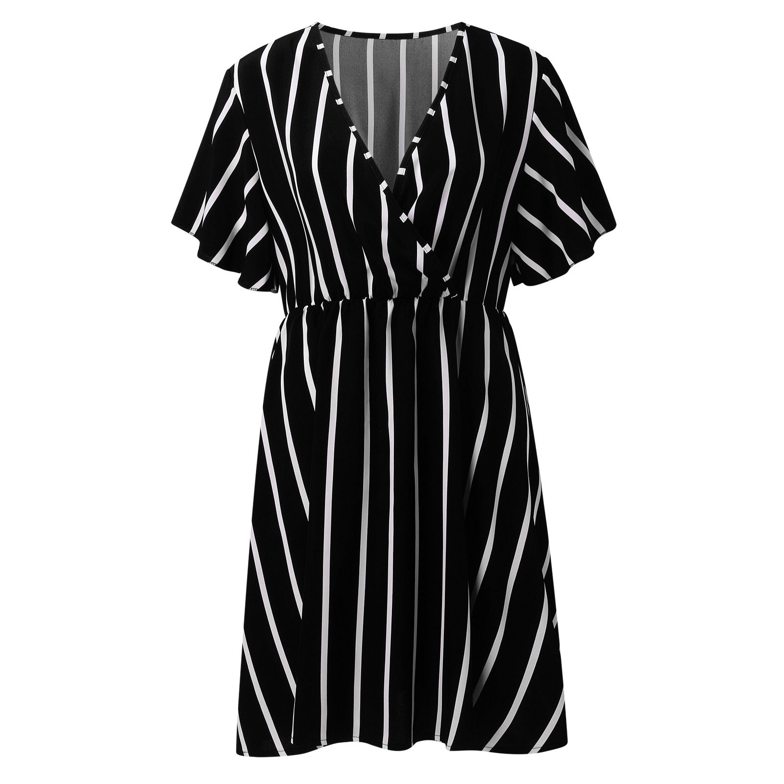 Womens Bohemian Striped V-Neck Short Sleeve Dress