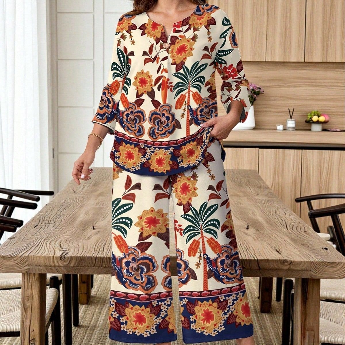 Floral Print Shirt and Pants Set