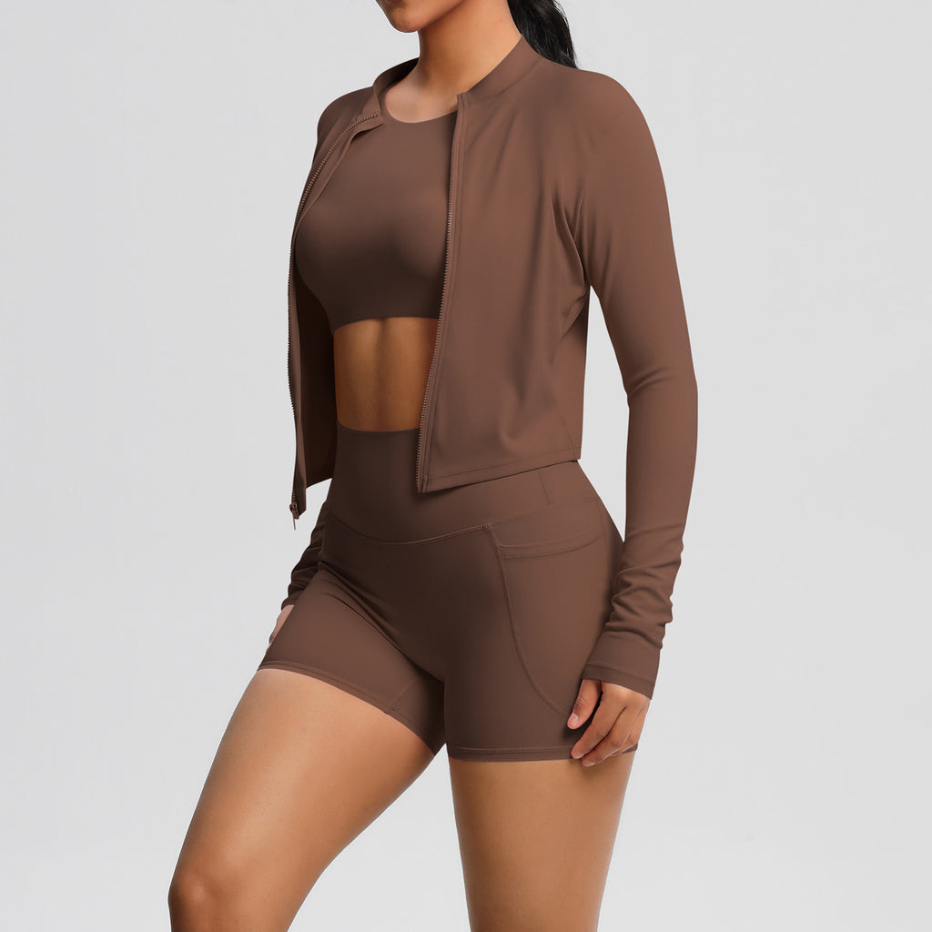 A three-piece yoga fitness suit for women