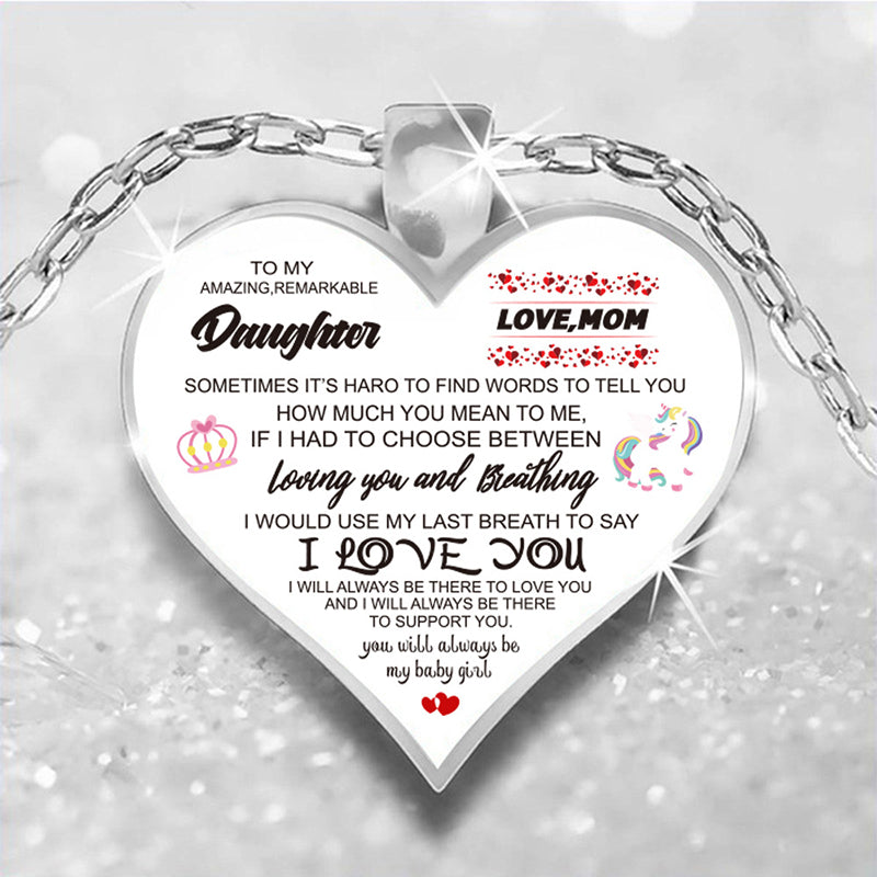 Cute Cartoon Unicorn Love Mom To My Daughter Inspirational Necklace For Girls