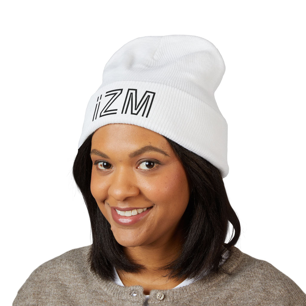 Embroidered "iZM" Cuffed Beanie — Classic Knit Winter Hat
