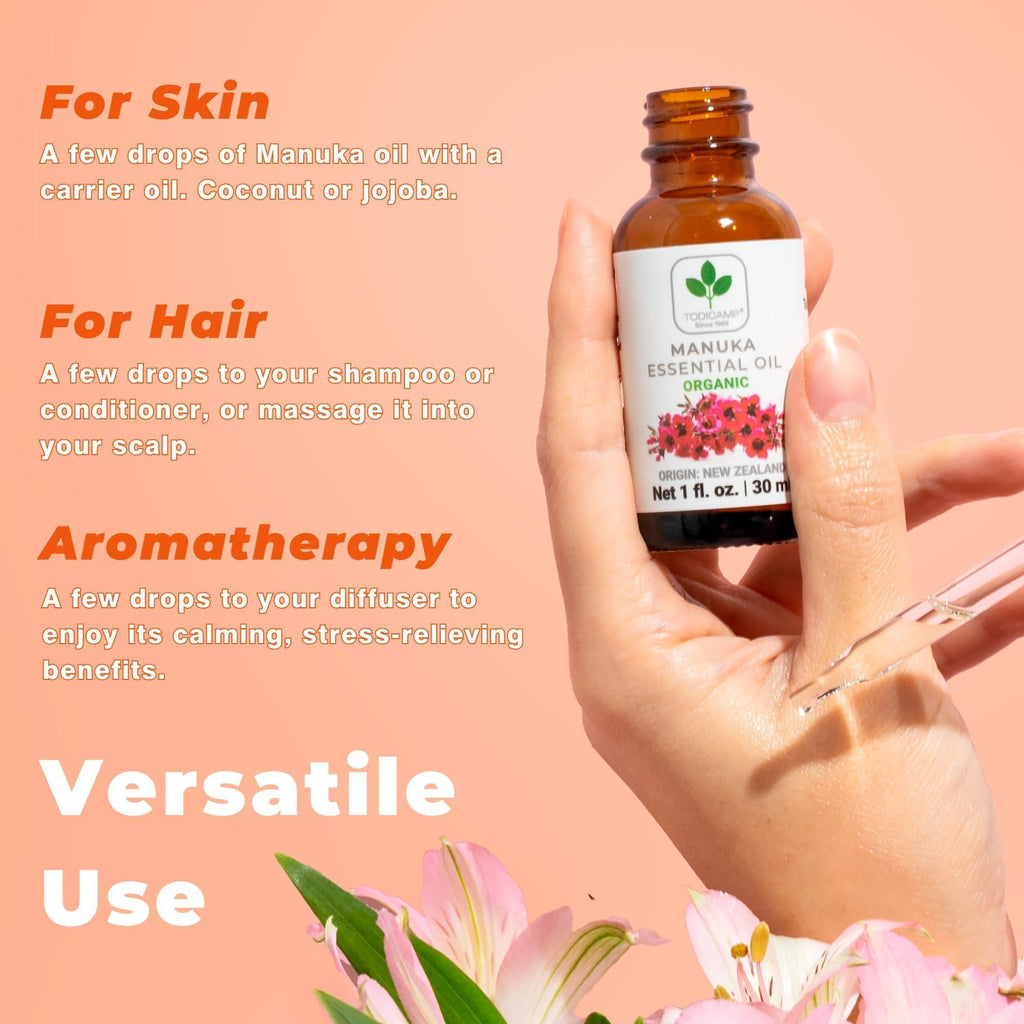 100% Pure Manuka Oil from New Zealand Therapeutic Grade Essential Oil for Wound Care Skin Soothing Nail & Scalp Health Organic Undiluted Cold Pressed Manuka for Face Hair & Body