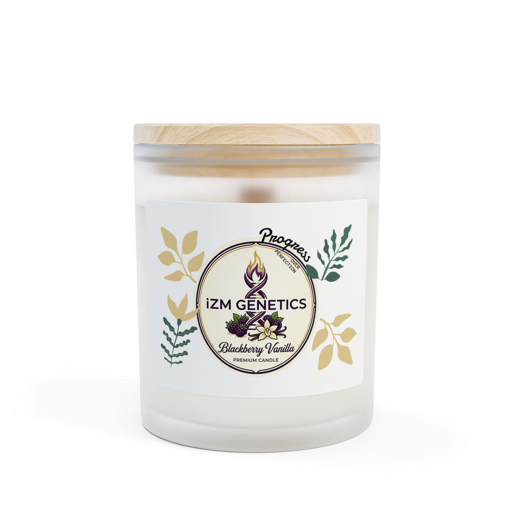Frosted Glass Candle — Izm Genetics Blackberry Vanilla Scent, 11oz