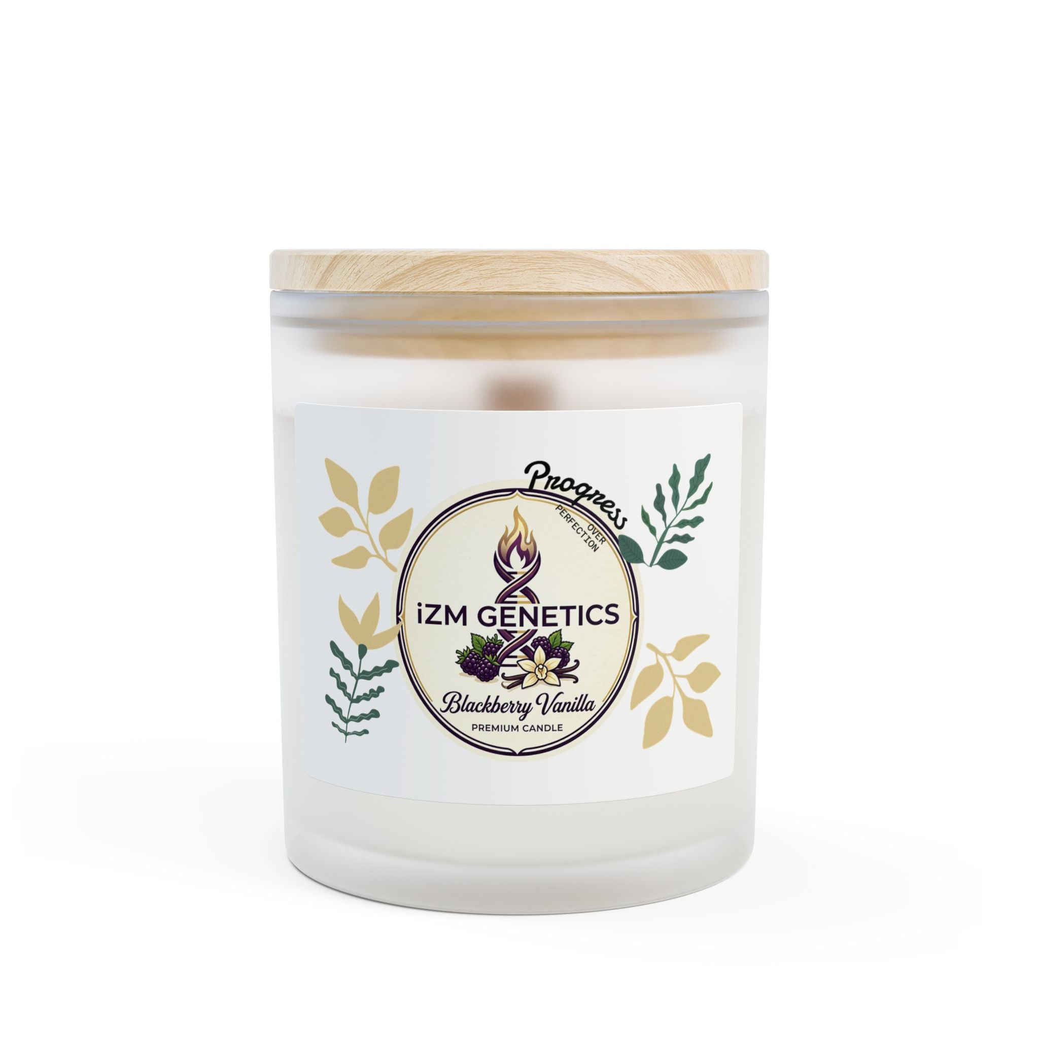 Frosted Glass Candle — Izm Genetics Blackberry Vanilla Scent, 11oz