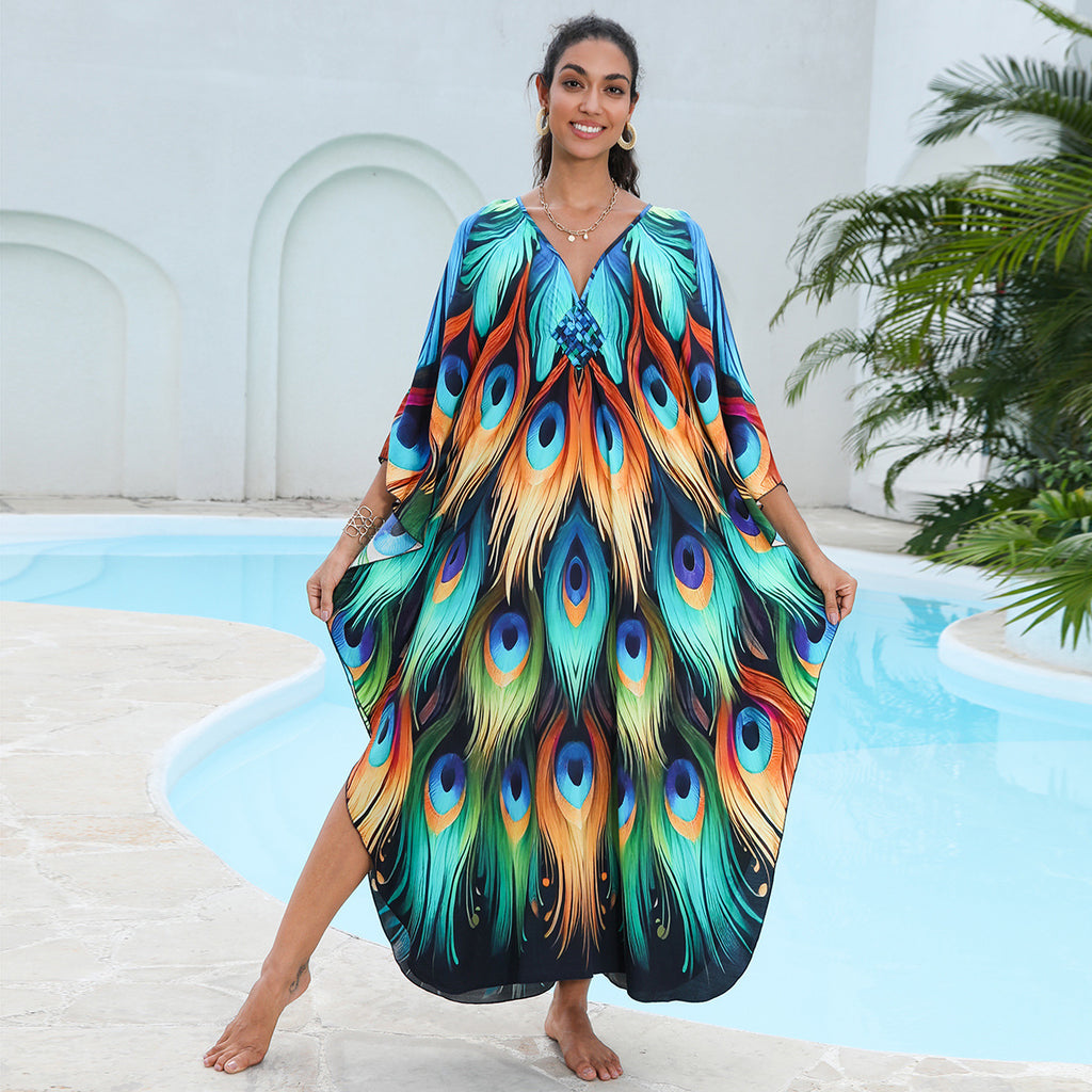Rayon Printed Beach Cover Up Dress