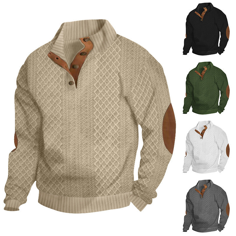 Mens Stand Collar Jacquard Sweater