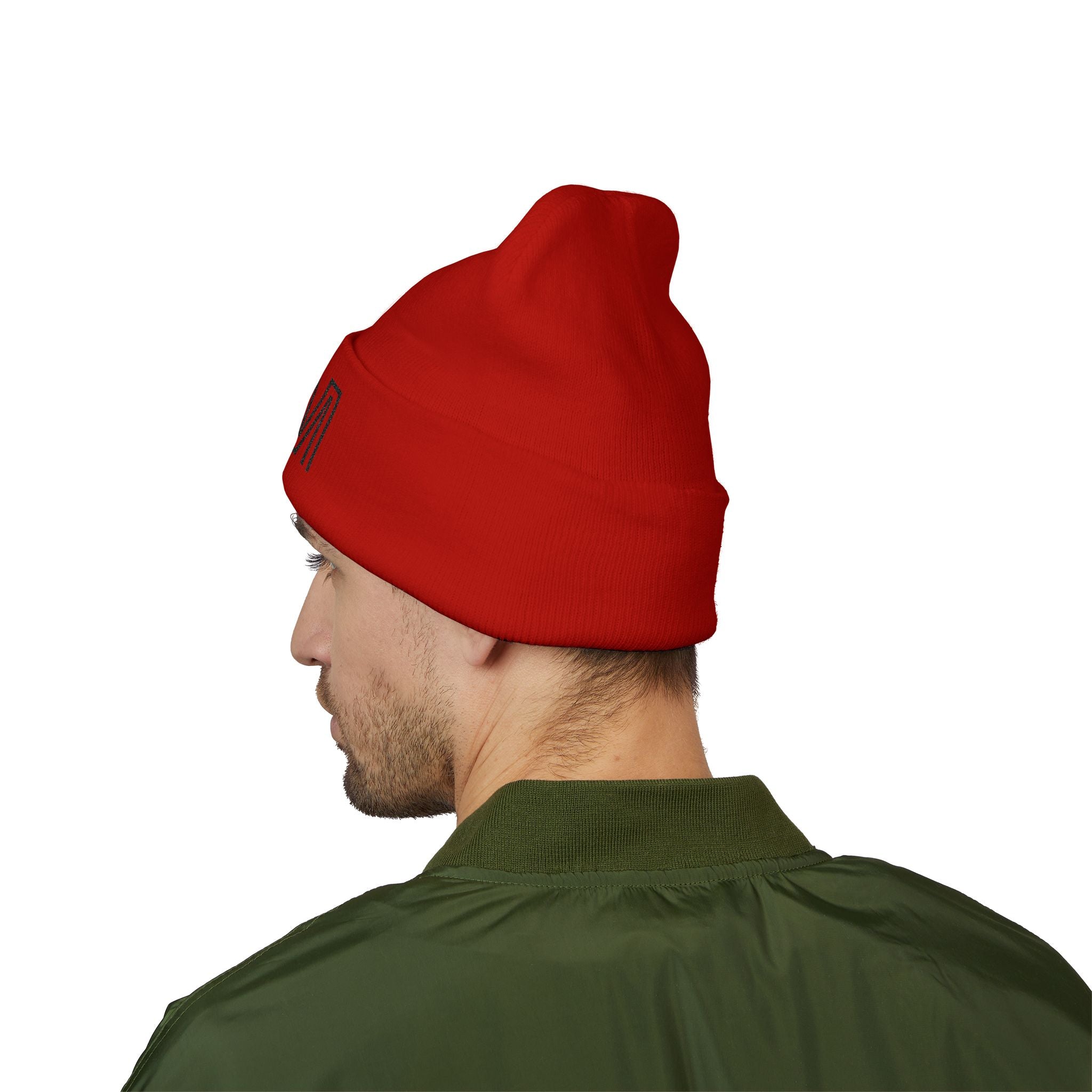 Embroidered "iZM" Cuffed Beanie — Classic Knit Winter Hat