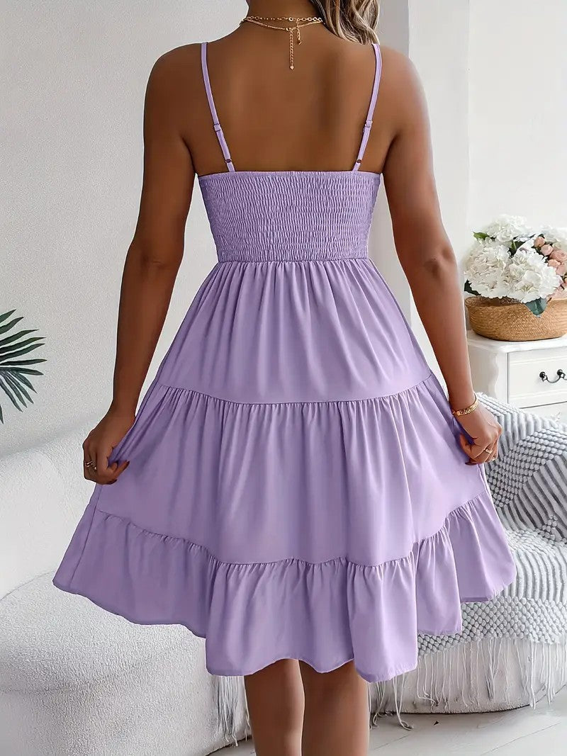 Womens Sleeveless Square Neck Pleated Dress