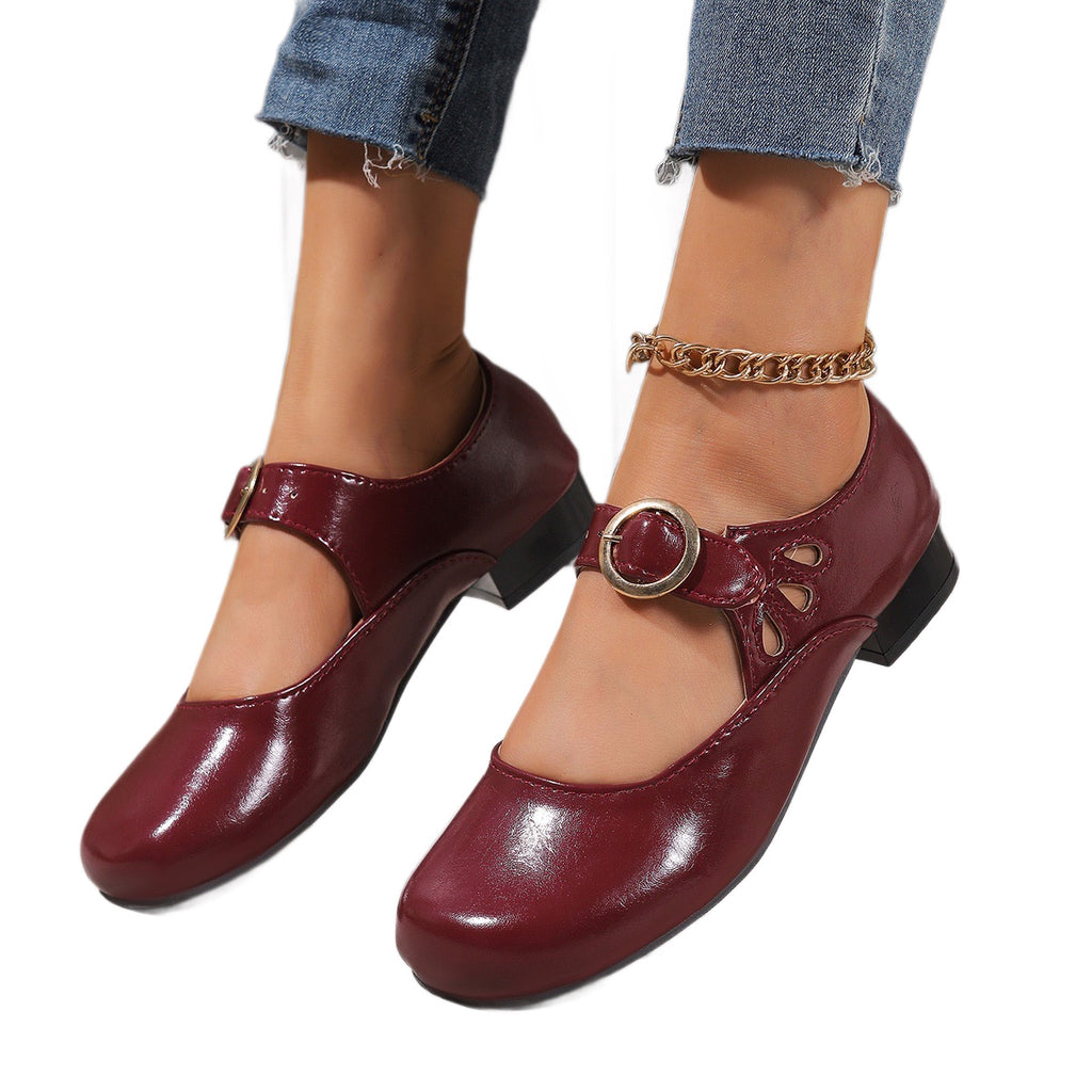 Retro round-toe leather low-heeled soft-soled Mary Jane shoes