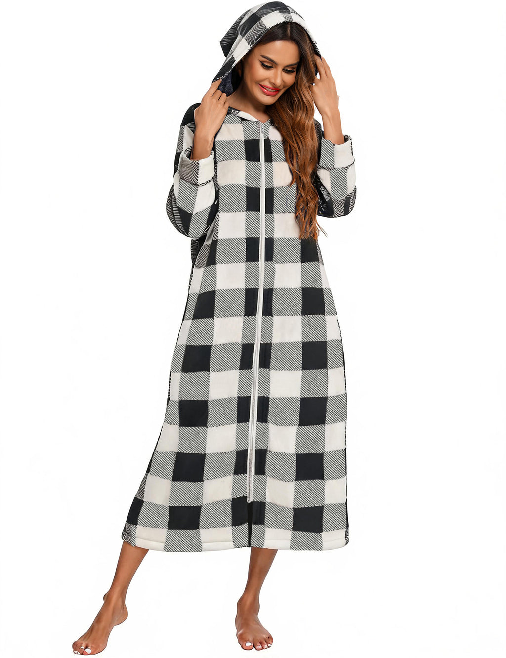 Flannel Pajamas New Long-Sleeved Zipper Nightgown Home Clothes