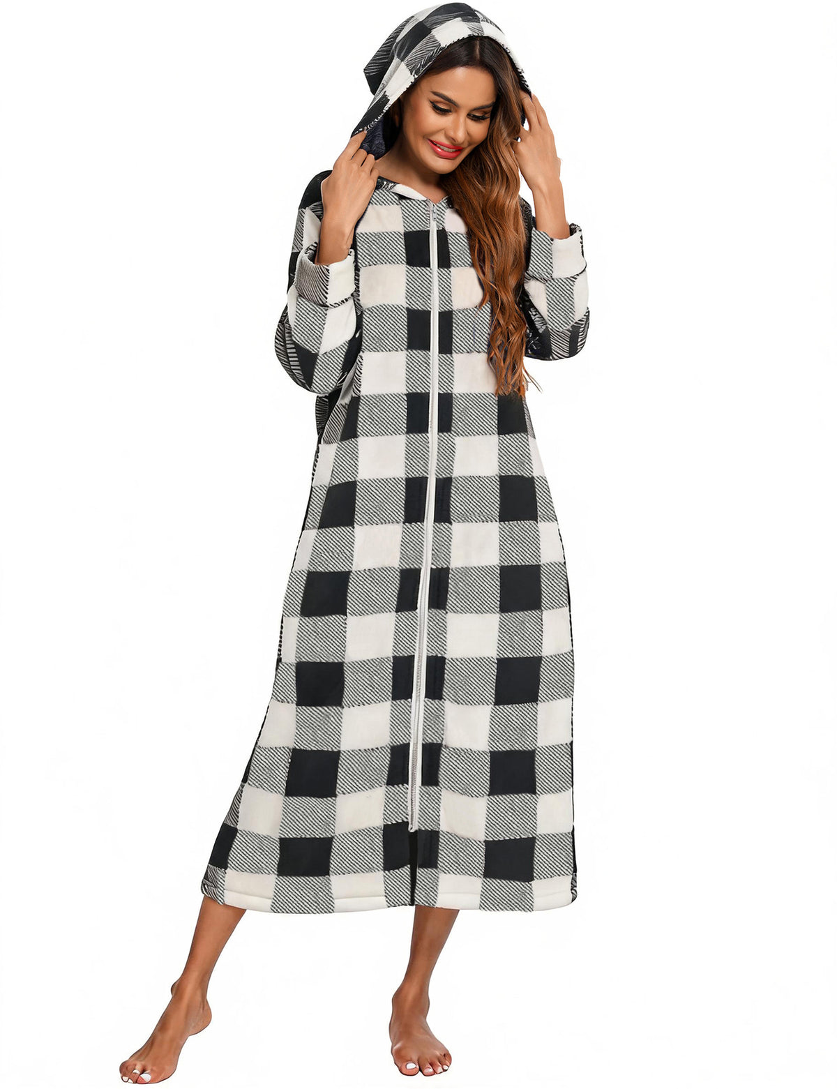 Flannel Pajamas New Long-Sleeved Zipper Nightgown Home Clothes