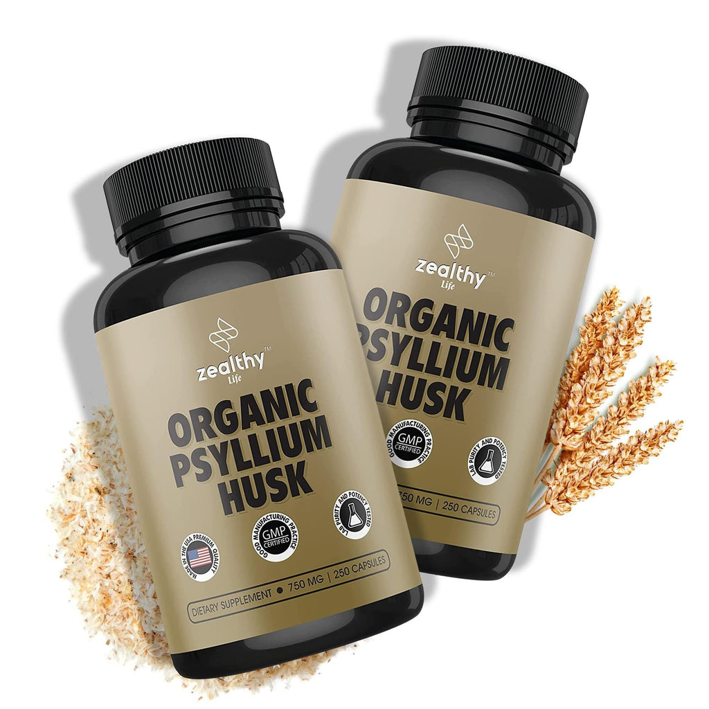 Zealthy Life   Psyllium Husk Capsules All Natural Psyllium Husk Fiber Psyllium Husk Capsule for Gut Health Non GMO & Gluten Free 250 Vegan Capsules   Pack of 2