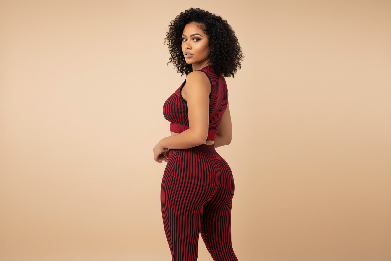 Red Ribbed Pants & Crop Top