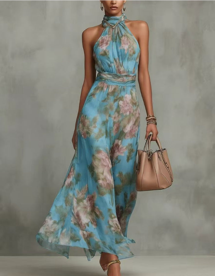 Mesh Print Bodycon Long Dress with Spaghetti Strap