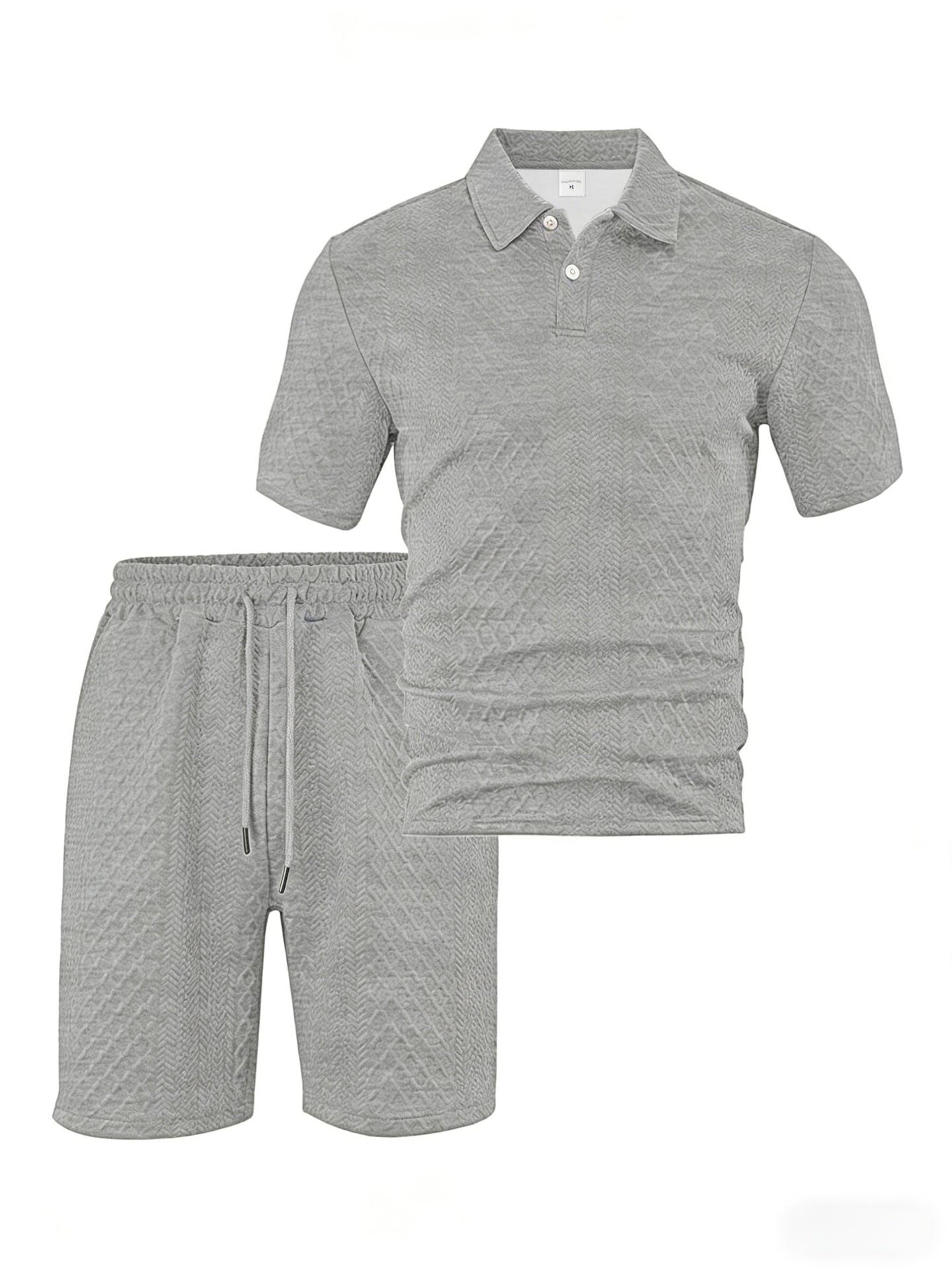 Mens Jacquard Lapel Polo Shirt Shorts Set