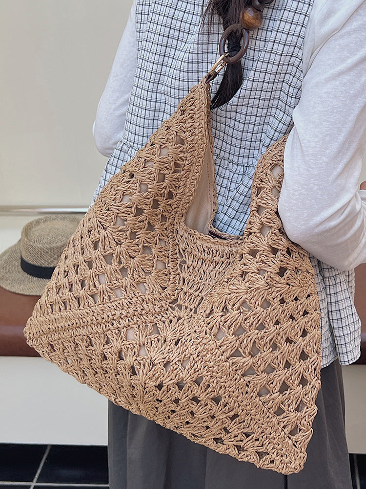 Woven Straw Shoulder Tote Bag