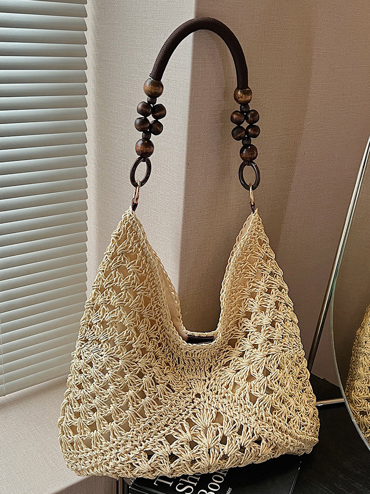 Woven Straw Shoulder Tote Bag