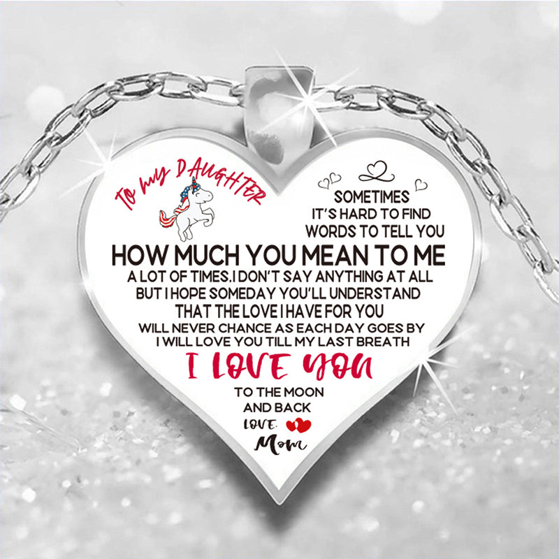 Cute Cartoon Unicorn Love Mom To My Daughter Inspirational Necklace For Girls