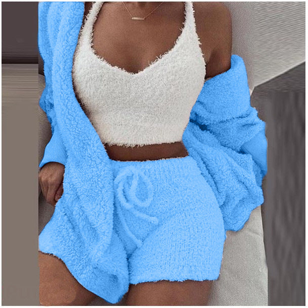 Women's Plush Home Wear 3-Piece Pajama Set