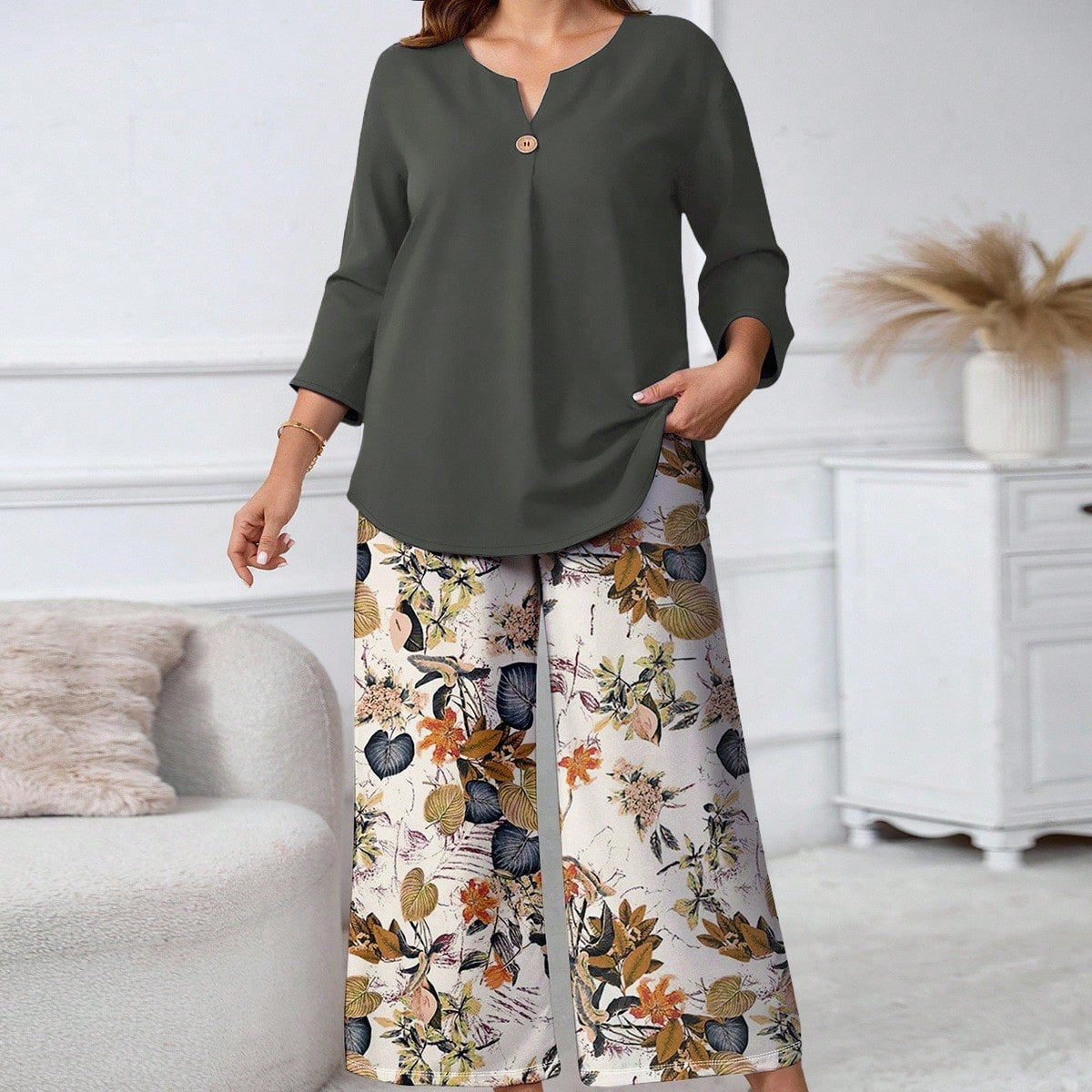 Floral Print Shirt and Pants Set