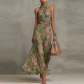 Mesh Print Bodycon Long Dress with Spaghetti Strap