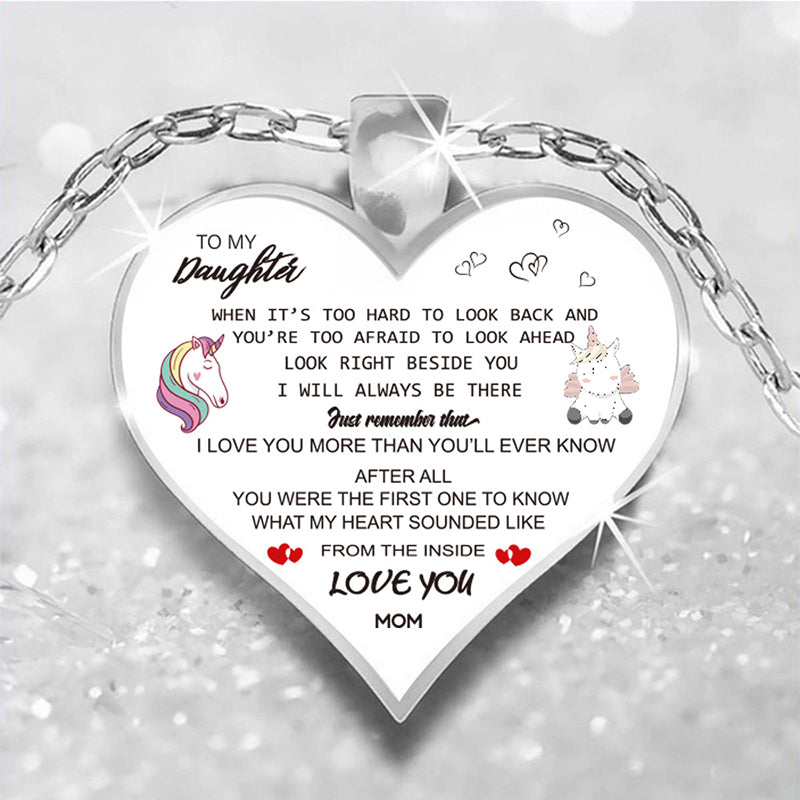 Cute Cartoon Unicorn Love Mom To My Daughter Inspirational Necklace For Girls