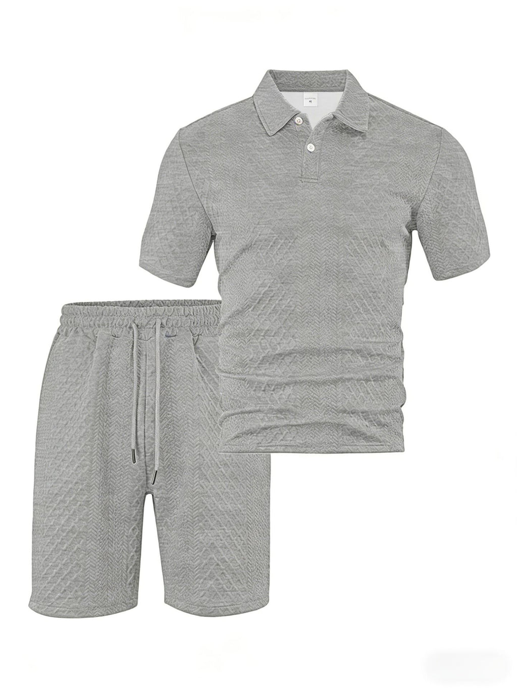Mens Jacquard Lapel Polo Shirt Shorts Set
