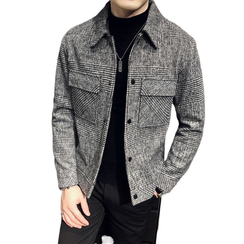 Men's Woolen Blend Thickened Casual Jacket with Suit Collar