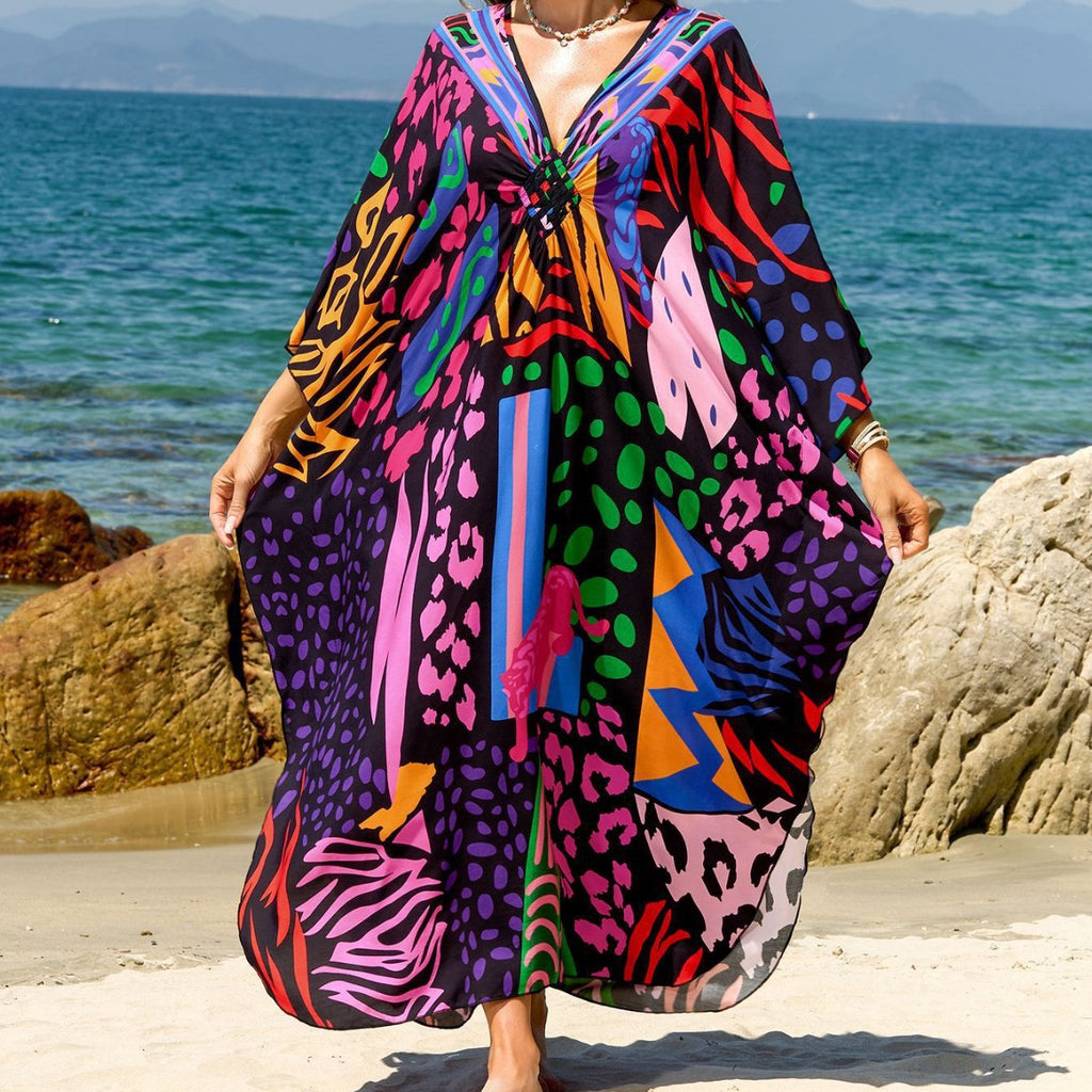 Bohemian Beach Cover-Up with Woven Print