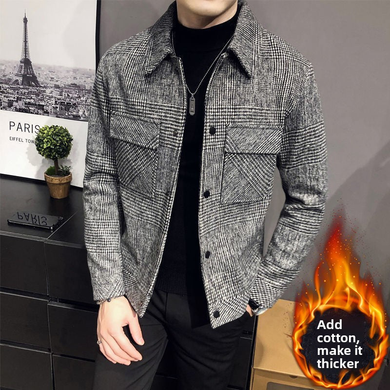 Men's Woolen Blend Thickened Casual Jacket with Suit Collar