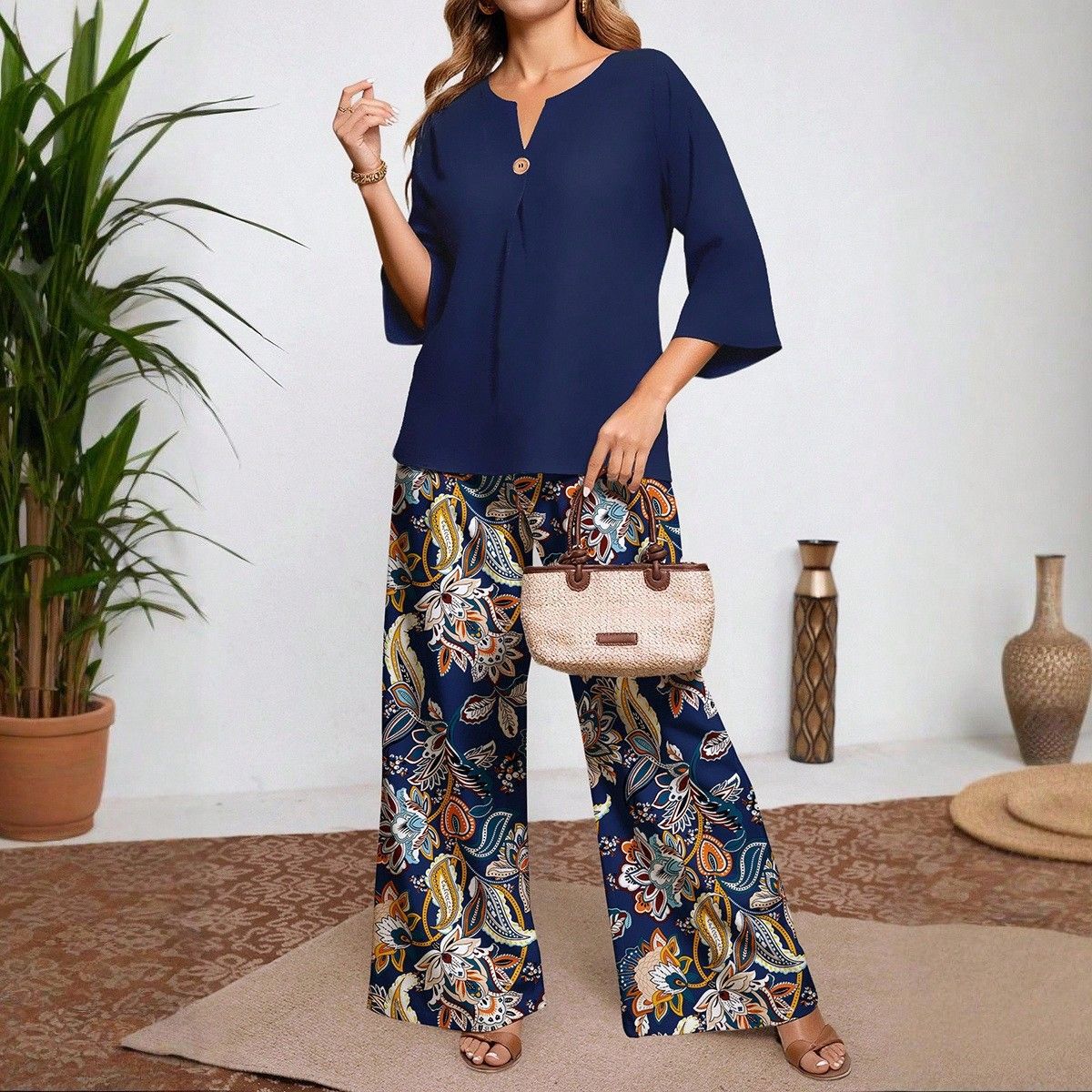Floral Print Shirt and Pants Set