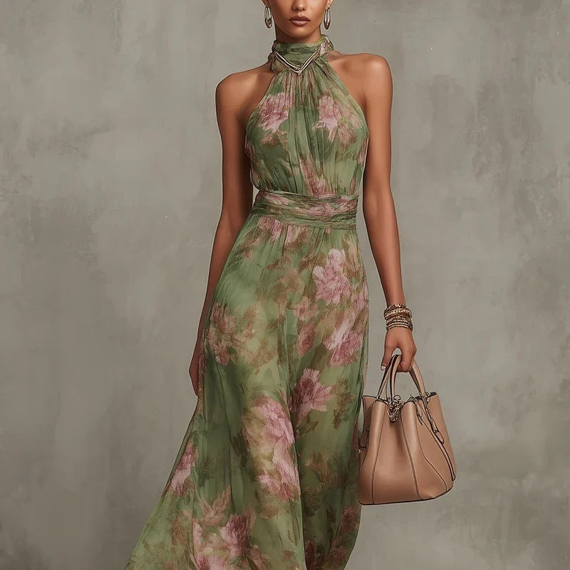 Mesh Print Bodycon Long Dress with Spaghetti Strap