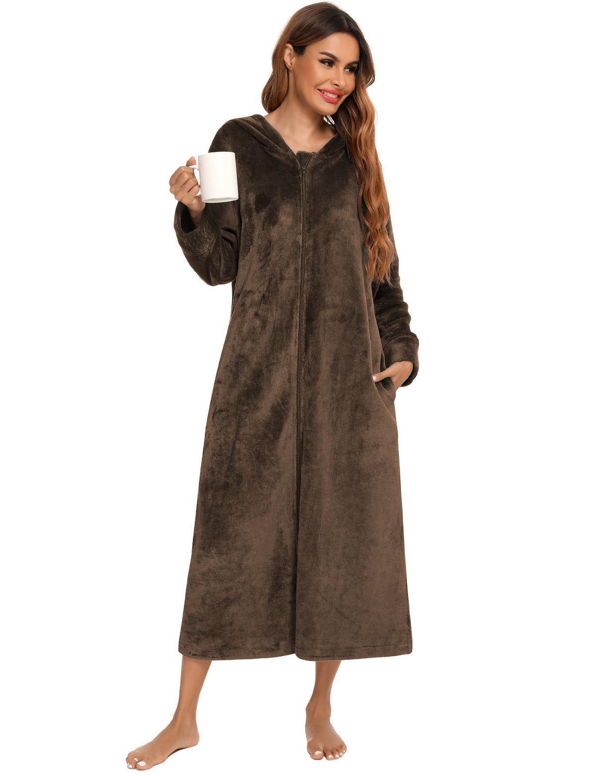 Flannel Pajamas New Long-Sleeved Zipper Nightgown Home Clothes