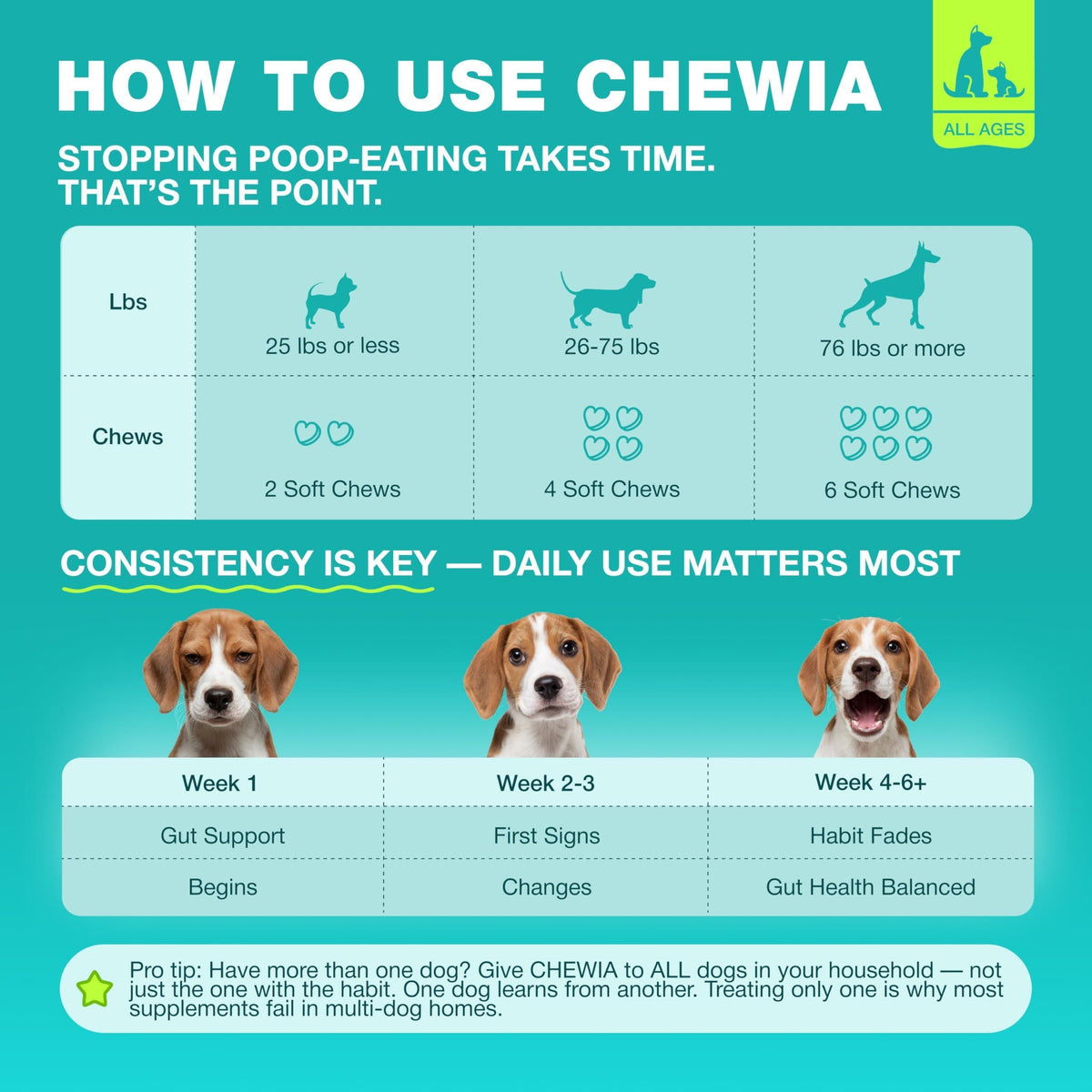 No Poo Chews for Dogs  Coprophagia Deterrent  Dog Probiotics for Digestive Health with Enzymes  Canine Stool Eating Deterrent  Digestive, Dental, Gut & Immune Health Treats  No Poop Eating