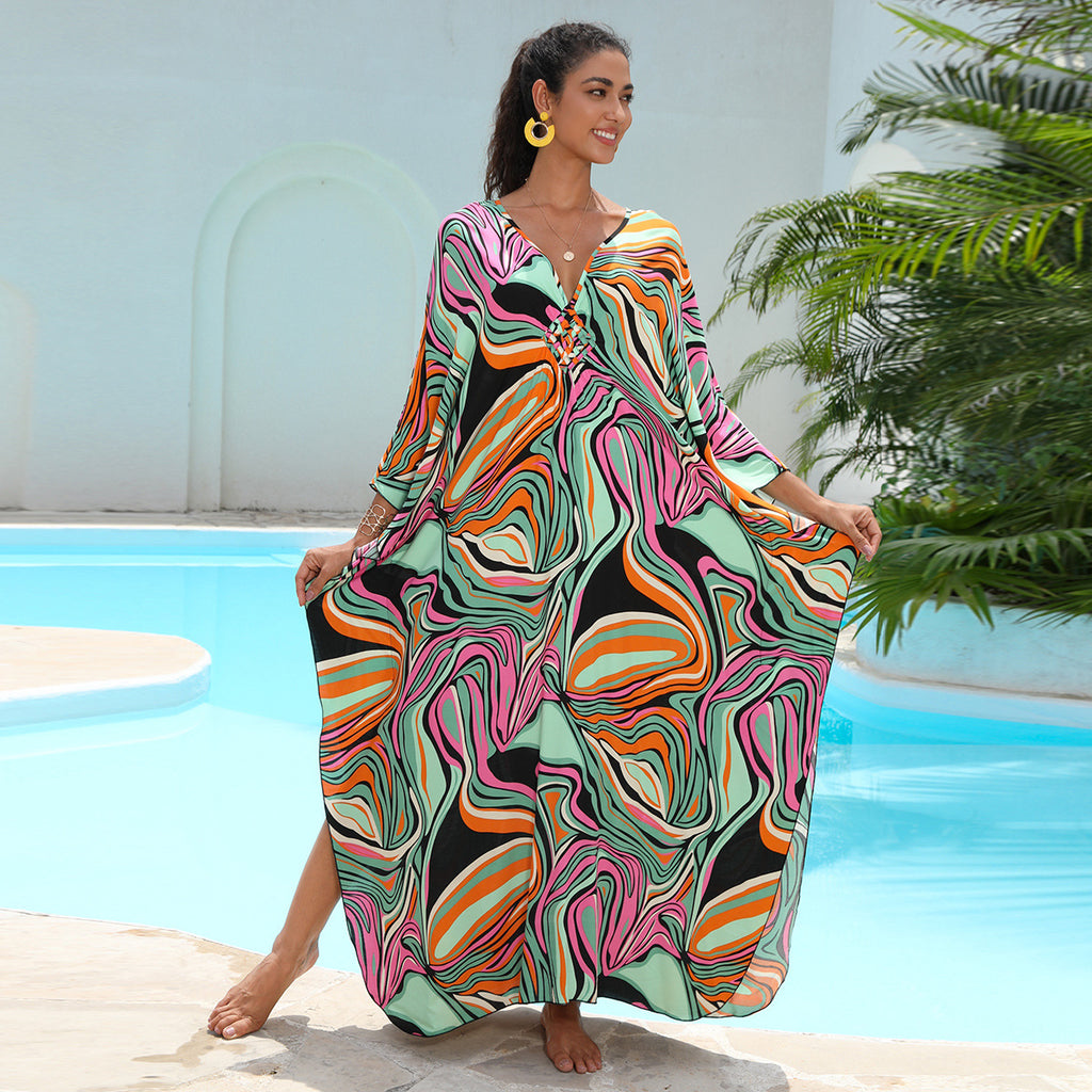 Rayon Printed Beach Cover Up Dress