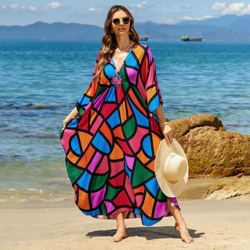 Bohemian Beach Cover-Up with Woven Print