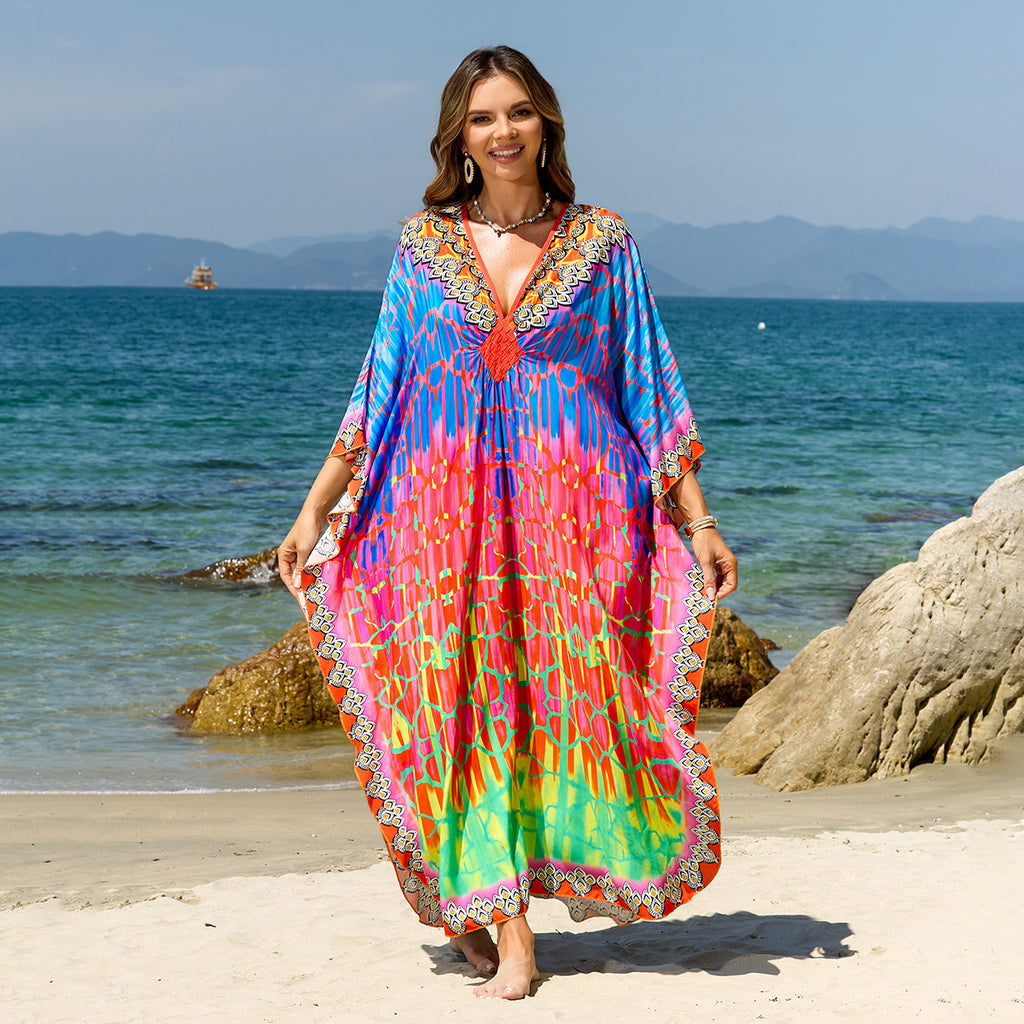 Bohemian Beach Cover-Up with Woven Print