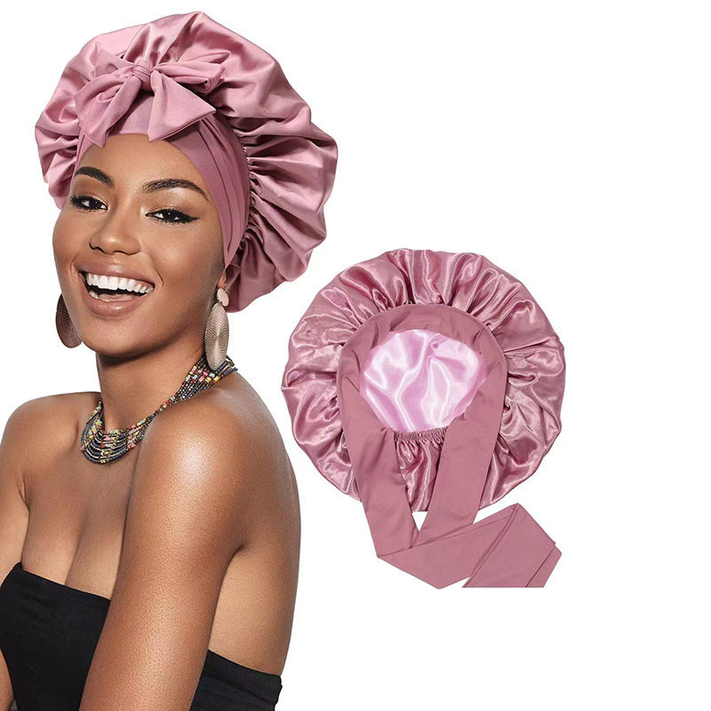 Double-Layer Satin Sleep Cap with Ribbon
