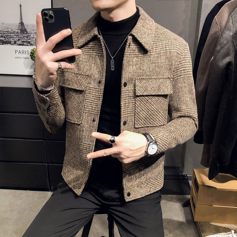 Men's Woolen Blend Thickened Casual Jacket with Suit Collar