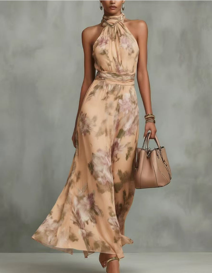 Mesh Print Bodycon Long Dress with Spaghetti Strap