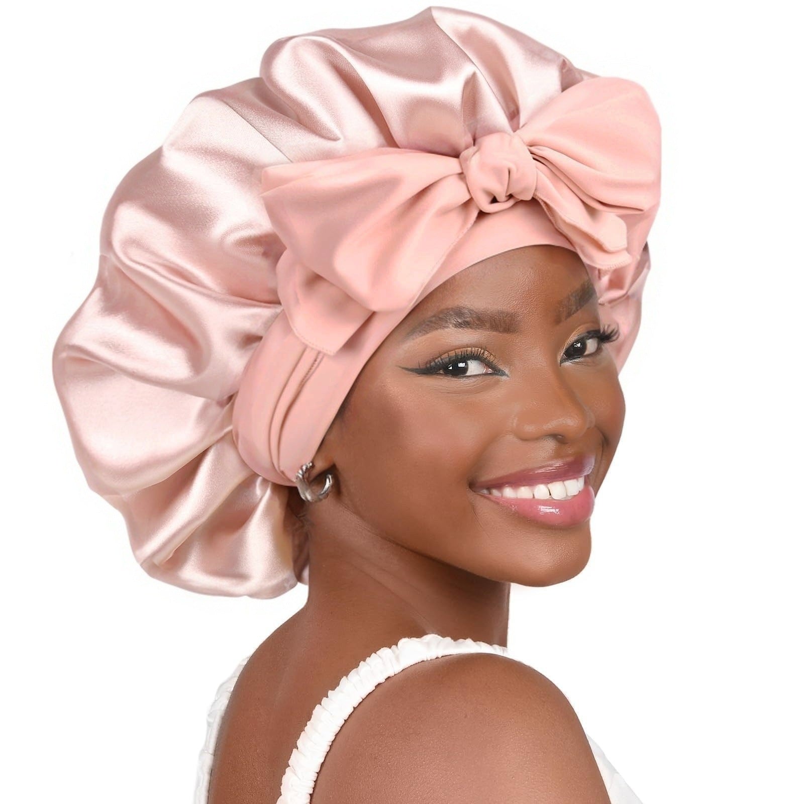 Double-Layer Satin Sleep Cap with Ribbon