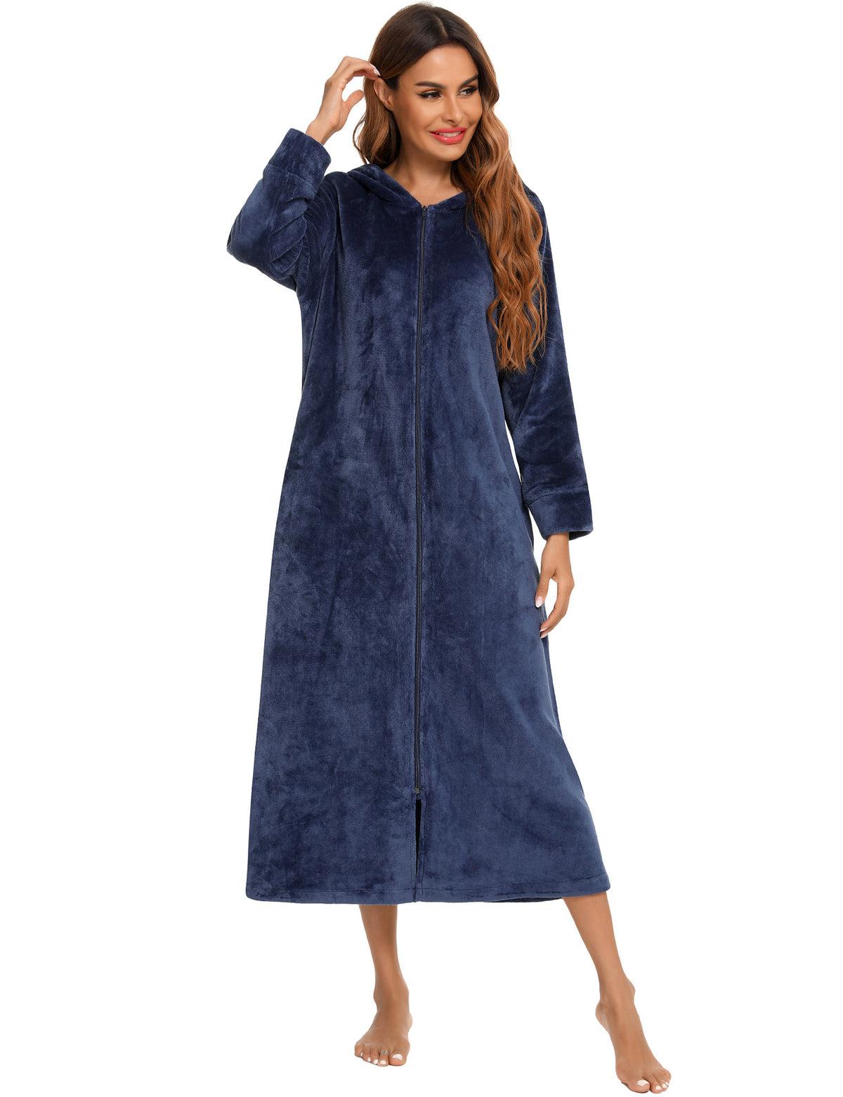 Flannel Pajamas New Long-Sleeved Zipper Nightgown Home Clothes