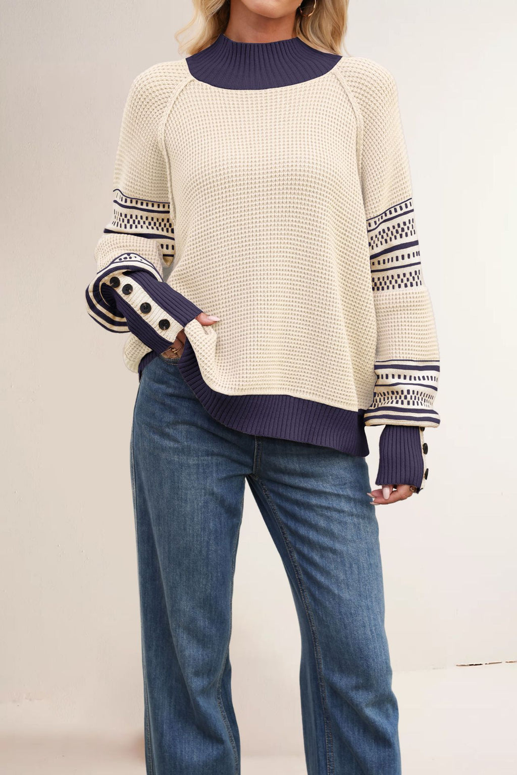 Knitted sweater, half-high neck, fashionable pullover