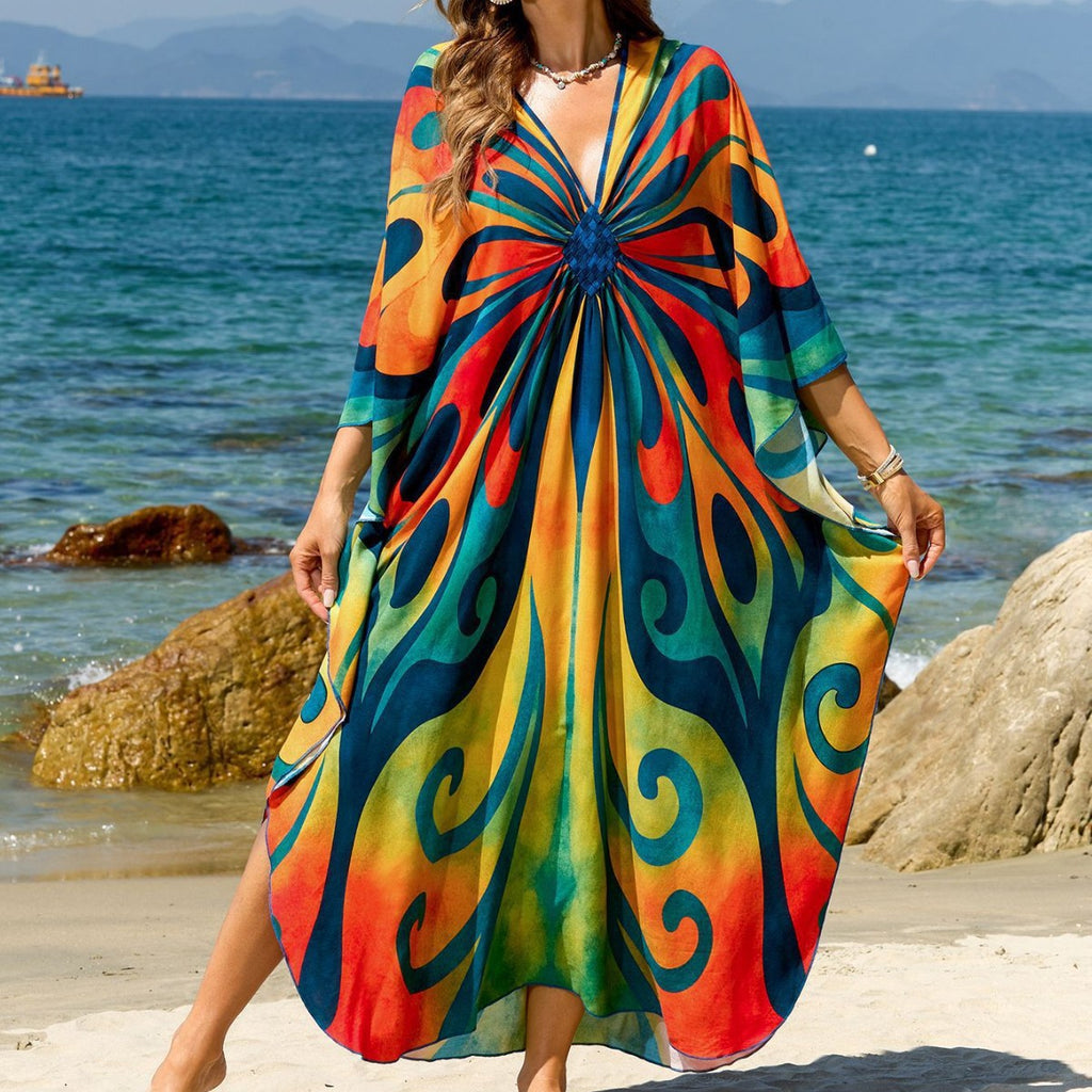 Bohemian Beach Cover-Up with Woven Print