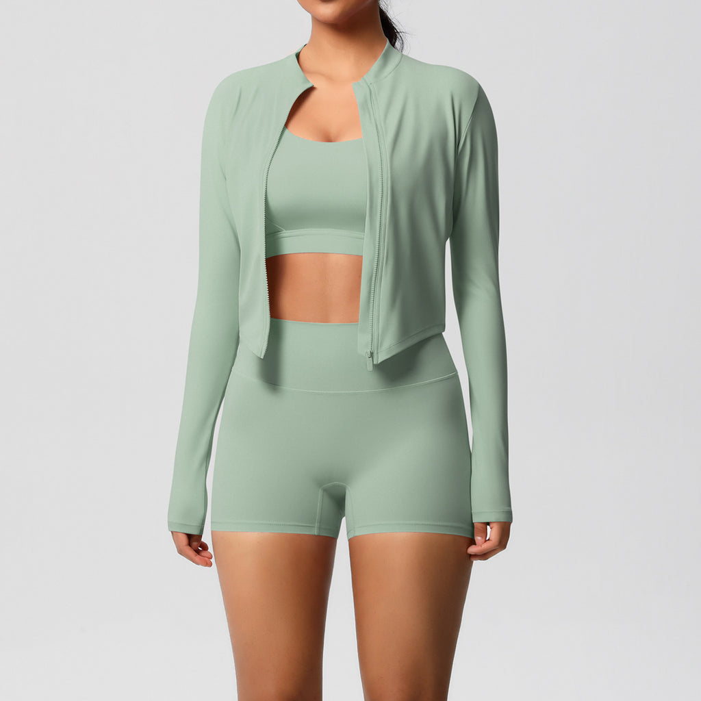 A three-piece yoga suit for women